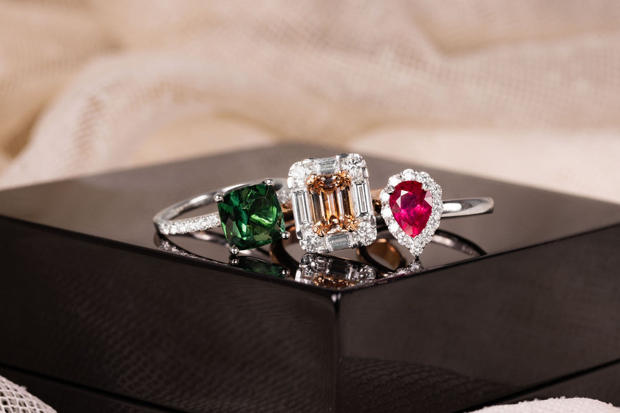 Coloured gemstone engagement rings